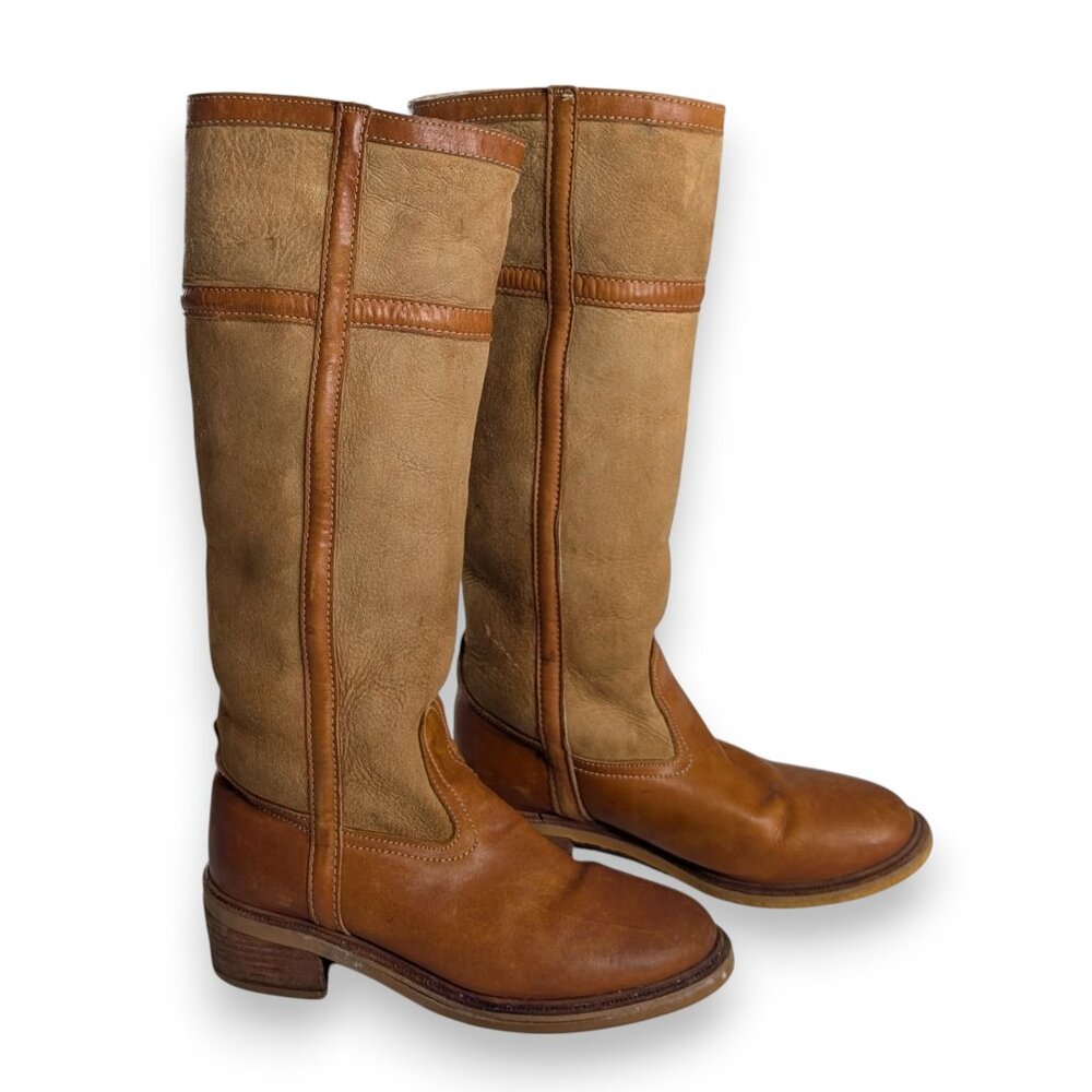 VTG Bass Shearling Tan Suede Wool Lined Stacked Heel Winter Boots